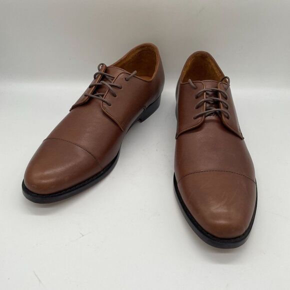 J. Crew Factory Mens Oxford Leather Cap Toe Shoes Brown Sz 10.5 Lace Up Preppy - Picture 6 of 15
